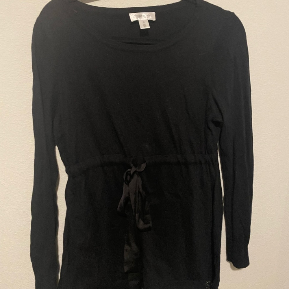 Motherhood Maternity Black Crew Neck Sweater with Lace Details